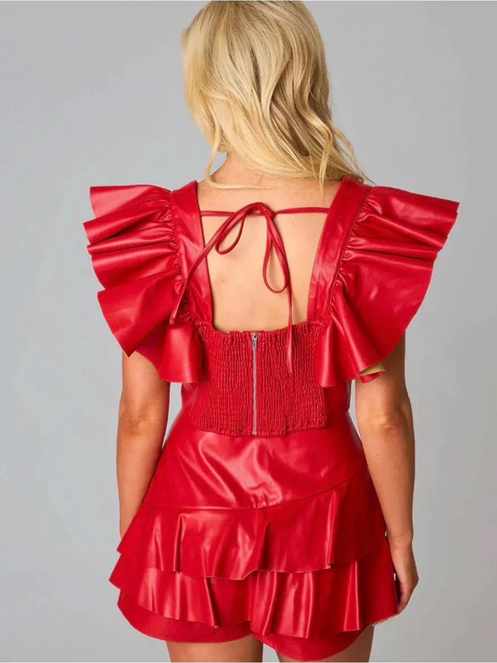 Buddy Love Red Faux Leather Ruffle Two-Piece Set